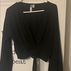Alya Black Long Sleeve Wrap Blouse